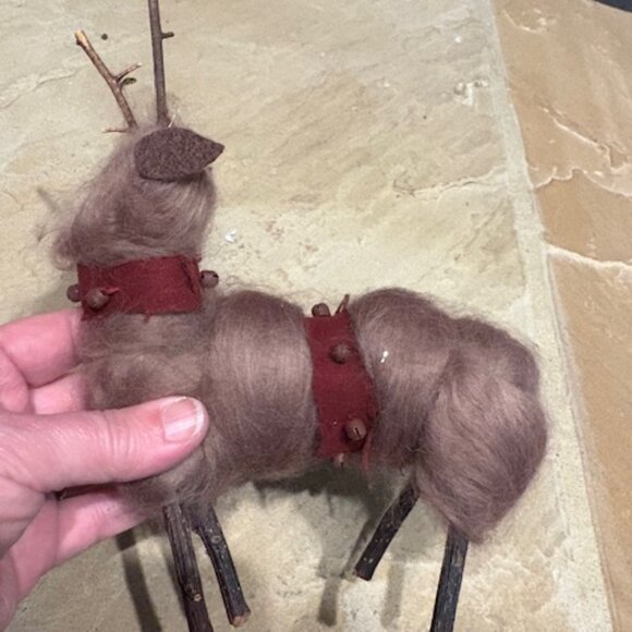 Pair of Whimsical Handmade Christmas Holiday Winter Rustic Reindeer with Bells - Picture 7 of 7